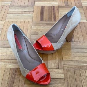 BCBG Max Azria platform open toe pumps